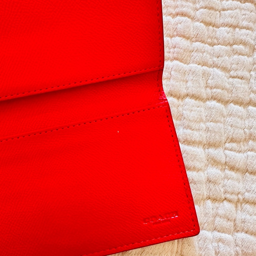 COACH Bold Coral Red Leather Wallet With Removable Checkbook Cover - Picture 14 of 14